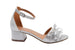 bebe Girls' Heel Sandal with Shimmer Ruffle Embellishment Little Kid Big Kid Slip On Open Toe Shoe