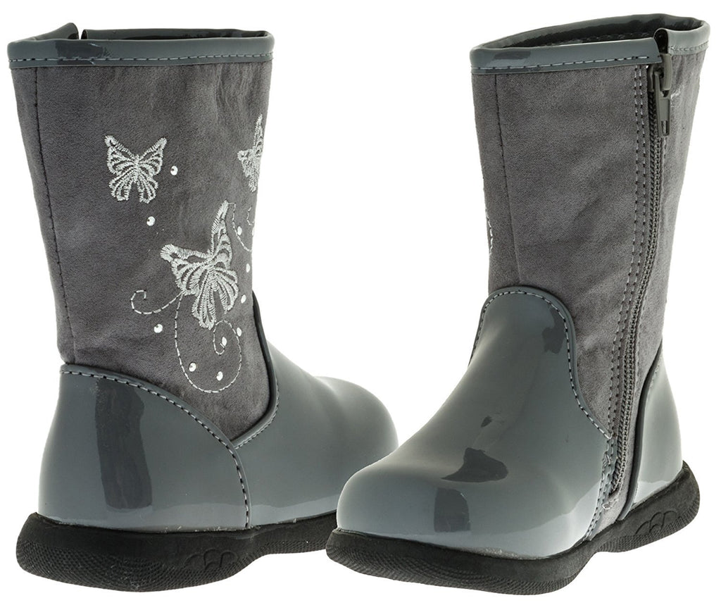 Sara Z Toddler Girls Patent/Matte Boots with Butterflies (Black), Size 7-8