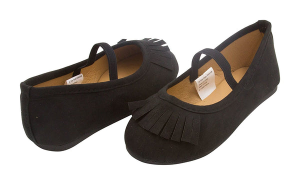 Sara Z Toddler Girls Microsuede Fringe Slip On Ballet Flat With Arch Strap