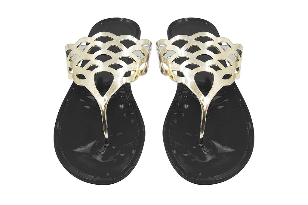 Sara Z Ladies Jelly Thong Sandal with Metallic Cutout Upper