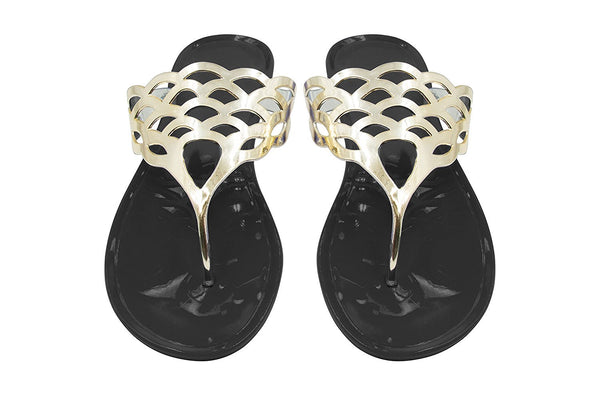Sara Z Ladies Jelly Thong Sandal with Metallic Cutout Upper