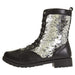 Women's Smooth PU Combat Boots Flip Sequin Lace-up Fashion Shoes