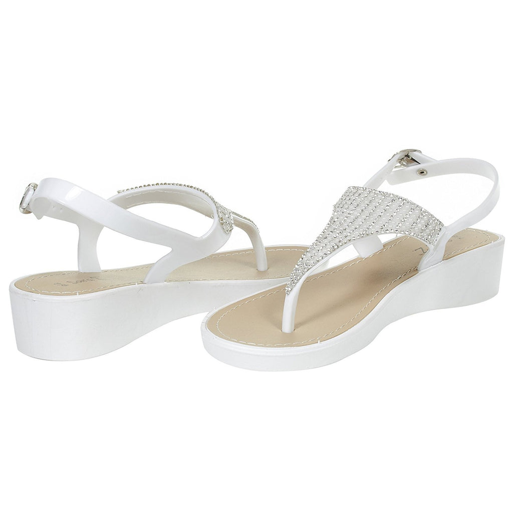 Sara Z Womens Rhinestone Wedge Sandals Thong Platform Beaded Slingback T Strap Summer Shoes