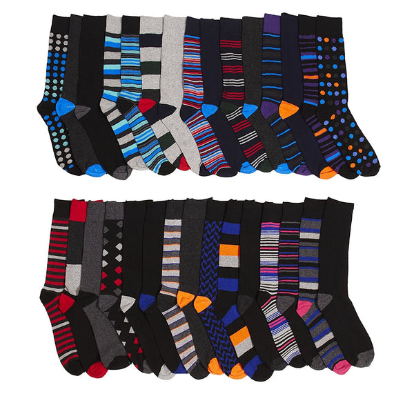Mens Dress Crew Trouser Socks - 30 Pack Pattern and Solid Formal Fashion Funky Assortment 2 by John Weitz