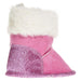 bebe Infant Girls Winter Prewalker Boots with Glitter and Faux Fur Cuffs Slip-On Crib Shoes
