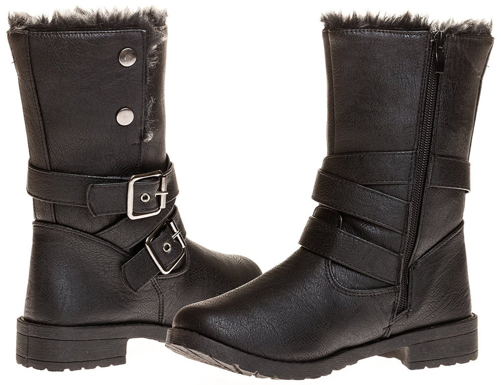 Sara Z Ladies Pu Moto Boot with Snap Closure (Black), Size 11