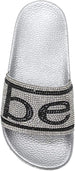 bebe Girls' Big Kid Slip-On Slide Sandals with Rhinestone Logo Strap, Cute Open-Toe Flat Fashion Summer Slipper Shoes