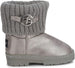bebe Toddler Girls’ Little Kid Slip On Mid Calf Distressed Metallic Winter Boots with Knit Cuff and Logo Ornament