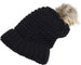 NYC Underground Soft Purl Knit Beanie Hat with Faux Fuzzy Fur Pom Warm Chunky Fall Winter Slouchy Lined Skull Cap Cuff