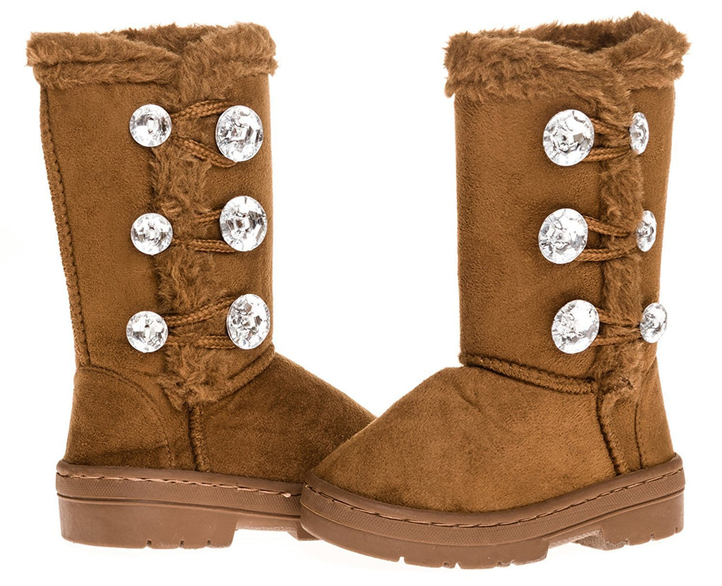 Sara Z Toddler Girls 5" Lug Sole Winter Boot with Rhinestones (Cognac), Size 7-8