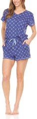 Bearpaw Women's Logo Print Jersey Short Sleeve V-Neck T-Shirt and Shorts, 2 PC Pajama Lounge Set Comfy Sleepwear