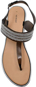Via Rosa Womenâ€™s PCU T-Strap Thong Sandal with Rhinestones, Metallic Chain and Adjustable Back Strap - Fashion Bling Summer Shoes