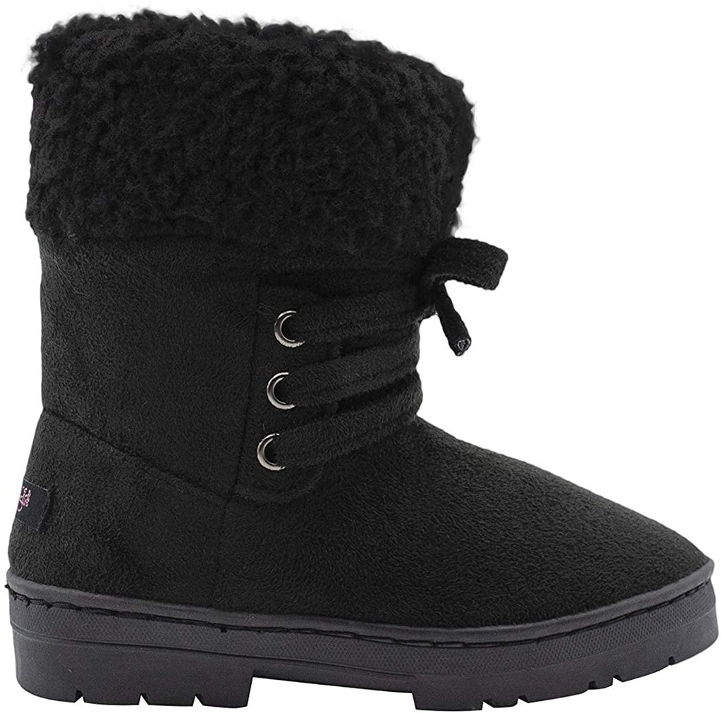 kensie Girls' Big Kid Slip On Mid High Microsuede Winter Boots with Sherpa Cuff and Lace Up Front Design Black Size 11