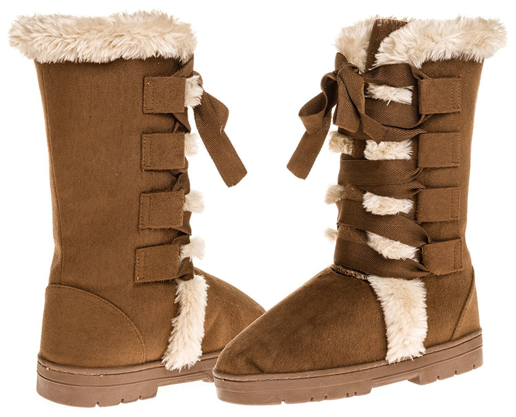 Sara Z Ladies Microsuede 10" Winter Boots with Grosgrain Lace up (Cognac), Size 5-6