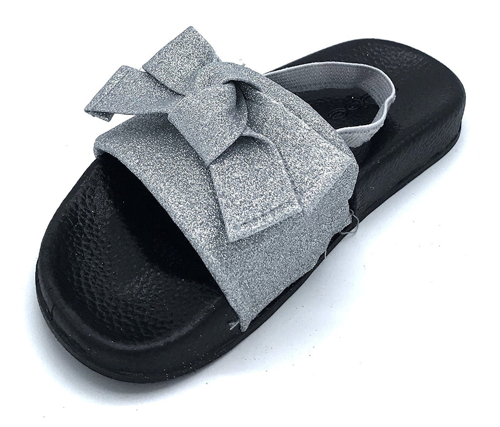 bebe Toddler Girls Slides with Glitter Mesh Upper & Matching Bow