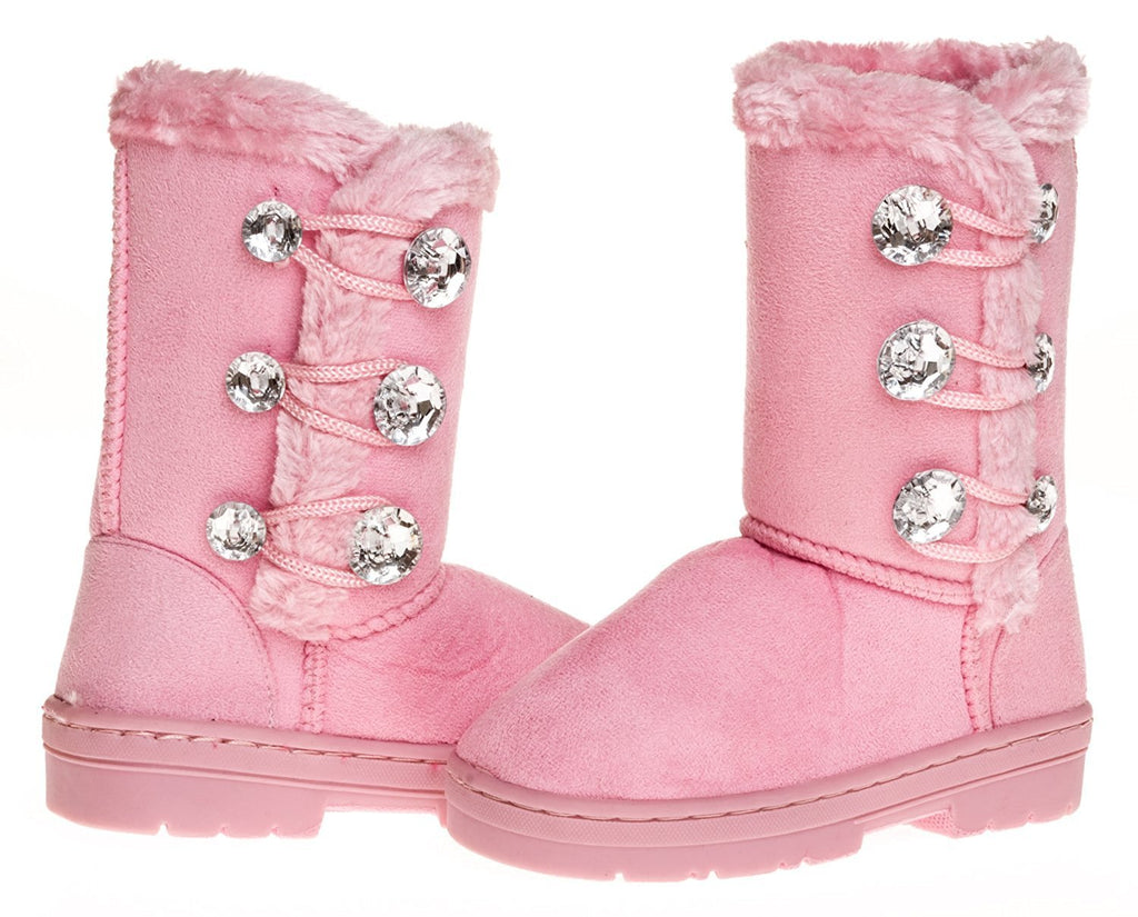Sara Z Toddler Girls 5" Lug Sole Winter Boot with Rhinestones (Light Pink), Size 9-10
