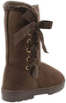 kensie Womens Slip On Mid High 10" Microsuede Winter Boots with Faux Fur Trims and Lace Up Ribbon