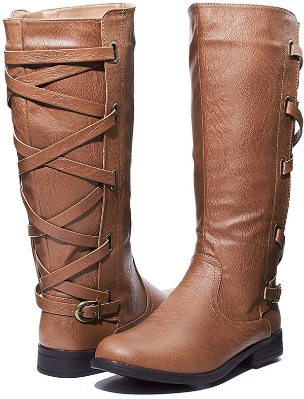 Sara Z Ladies Riding Boot With Lace Up Back Strap (Black), Size 9