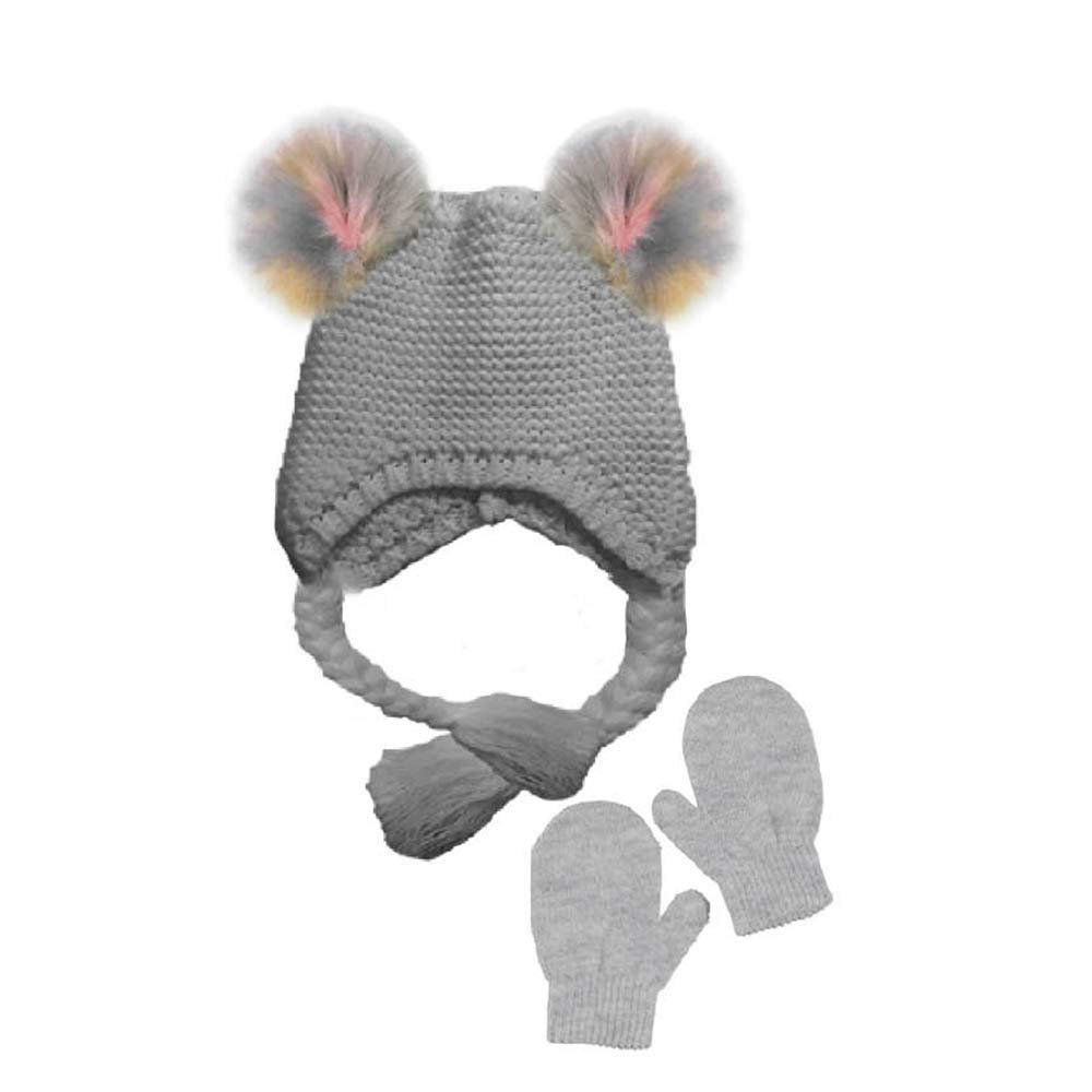 BCBG Toddler Girls Little Kid 2 Piece Knit Hat with Pom Poms and Mitten Set