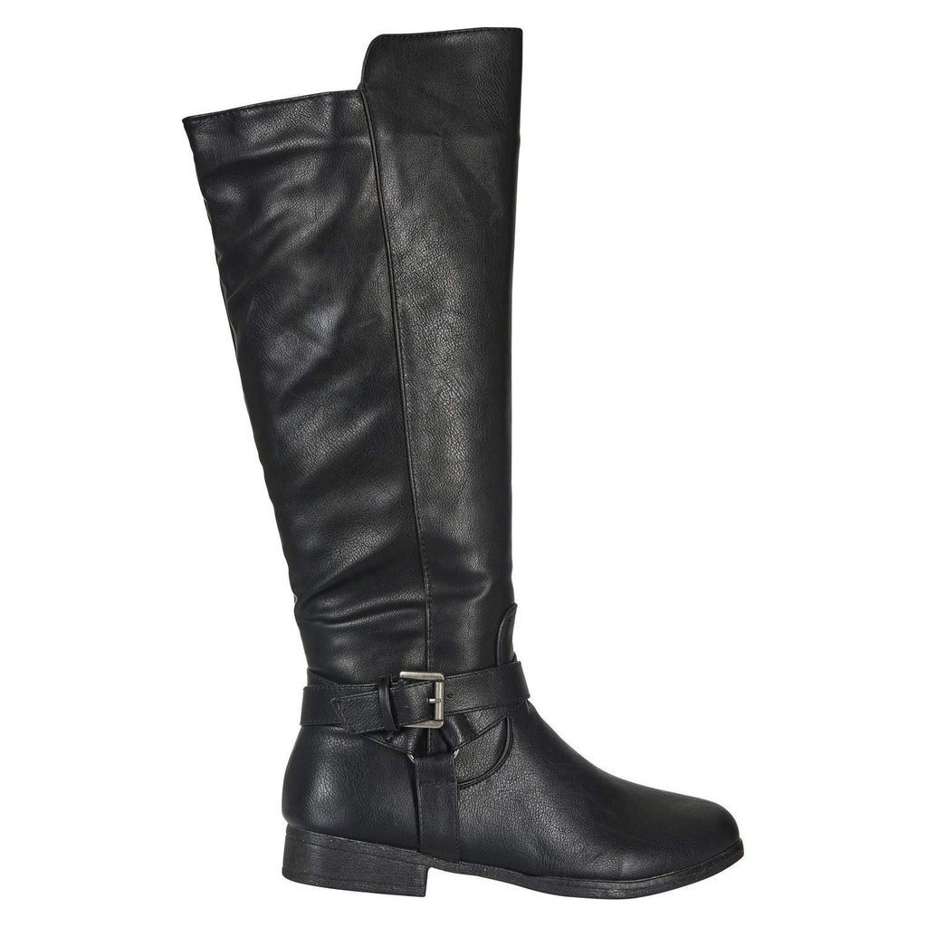 Women's Microsuede Knee-High Riding Boot Buckle Straps Slide-On Fashion Shoes