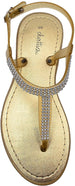 Chatties Womenâ€™s PCU T-Strap Thong Rhinestone Sandal with Metallic Footbed and Adjustable Back Strap
