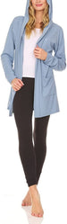 Bearpaw Lightweight Robes for Women | Knit Rib Cotton Lounge Cardigan Robe with Hood Perfect Match for Loungewear & Sleepwear