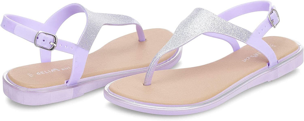 dELiAs Girls Big Kid PCU Glitter Thong Slide Sandal with Adjustable Back Strap - Fashion Summer Shoes