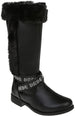 bebe Girls’ Fashion Warm Boots for Little/Big Girls, Faux Fur Knee High Leather Boots with Rhinestone Logo Straps for Winter