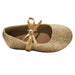 Sara Z Kids Toddlers Girls Glitter Ballet Flat Slip On Shoes With Elastic Strap and Bow Gold Size 7/8
