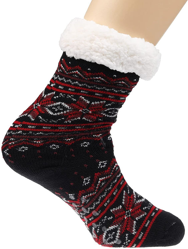 Women's Thick Knit Fuzzy Warm Sherpa Fleece Lined Winter Slipper Socks with Grippers