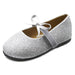 Sara Z Kids Toddlers Girls Glitter Ballet Flat Slip On Shoes With Elastic Strap and Bow Silver Size 5/6
