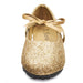 Sara Z Kids Toddlers Girls Glitter Ballet Flat Slip On Shoes With Elastic Strap and Bow Gold Size 7/8