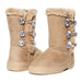 Sara Z Girls Rhinestone Button Faux Fur Lined Mid Calf Fashion Winter Boots 11 Tan/Gold