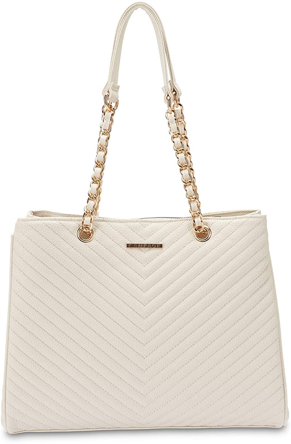 Women’s Chevron Shopper Tote with Chain Detail Handles
