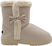 kensie Girls' Big Kid Slip On Mid High Shimmer Winter Boots with Bows and Faux Fur Trims Blush Size 11