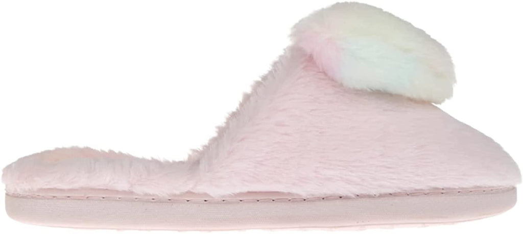 Women's Warm and Comfy Faux Fur Slipper With Heart Pom Poms