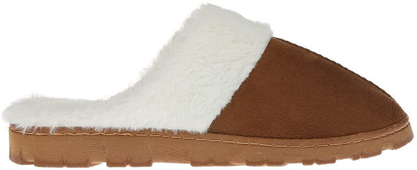 Women's Warm and Comfy Microsuede Slipper with Faux Fur Collar