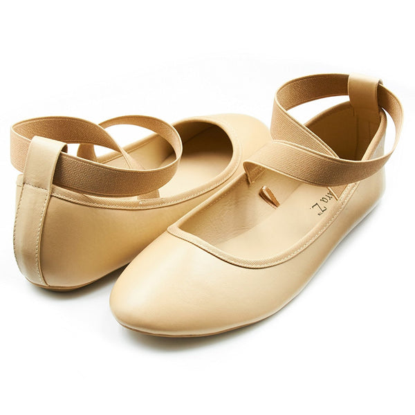 Sara Z Womens Ballet Flat Slip On Shoes with Elastic Ankle Straps Tan Brown Size 9/10